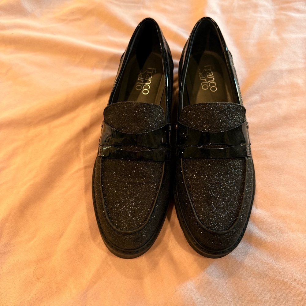Franco Sarto Black Sparkle Loafers 7.5